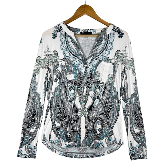 Retro INC International Concepts Y2K Paisley Print Long Sleeve Top M BOHO CHIC - Picture 1 of 11